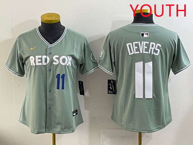 Youth 2025 Boston Red Sox #11 Devers Light Green Joint Name Nike MLB Jersey style 7